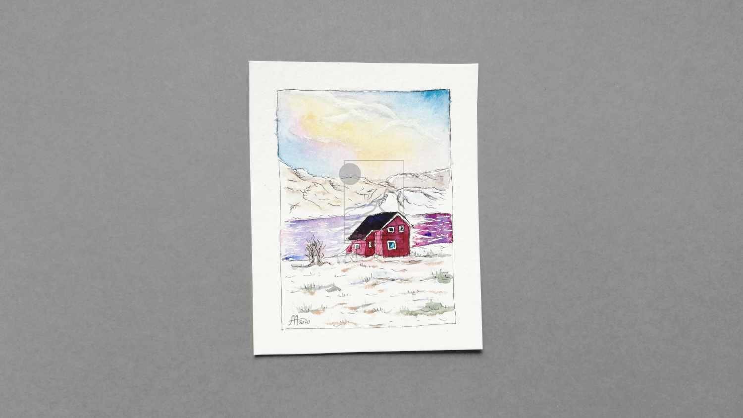 Watercolor house by the sea