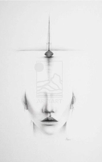 Current of My Memories — graphite portrait with a sailing boat above the face