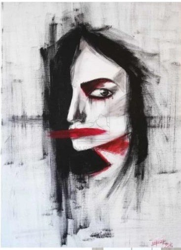 Silence of the Lambs — charcoal portrait with red taped mouth