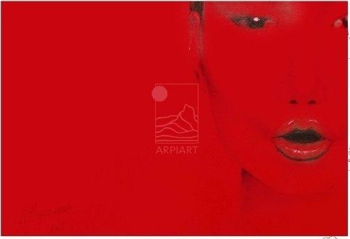 Whisper — face emerging from a field of red